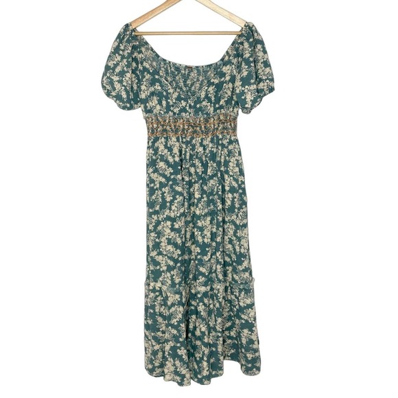 Free People Ellie Floral Print Gauze Midi Dress In Soft Seafoam Small - Picture 2 of 7